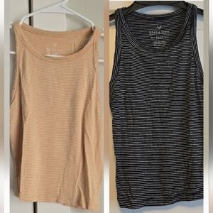 2 Set - Aerie Striped Tank Tops (Gold/Yellow Small And Navy/White Striped XS)